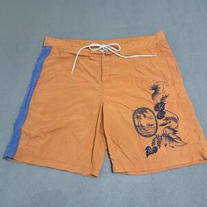 Vtg Men's Swim Trunks Board Shorts Pockets Blue Orange XL Y2K Surf Skate Beach